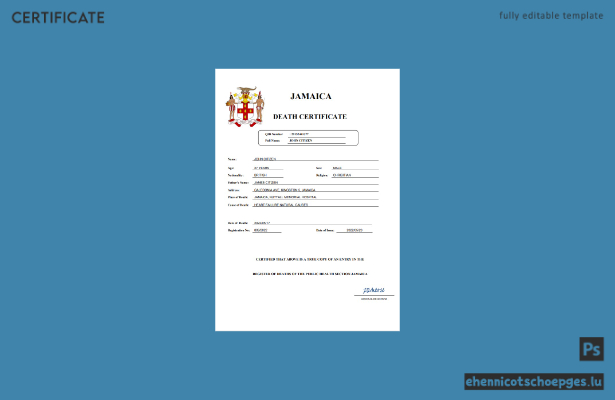 Jamaikanische Personenstandsurkunde (Sterbeurkunde) – Beispiel als Word- und PDF-Datei